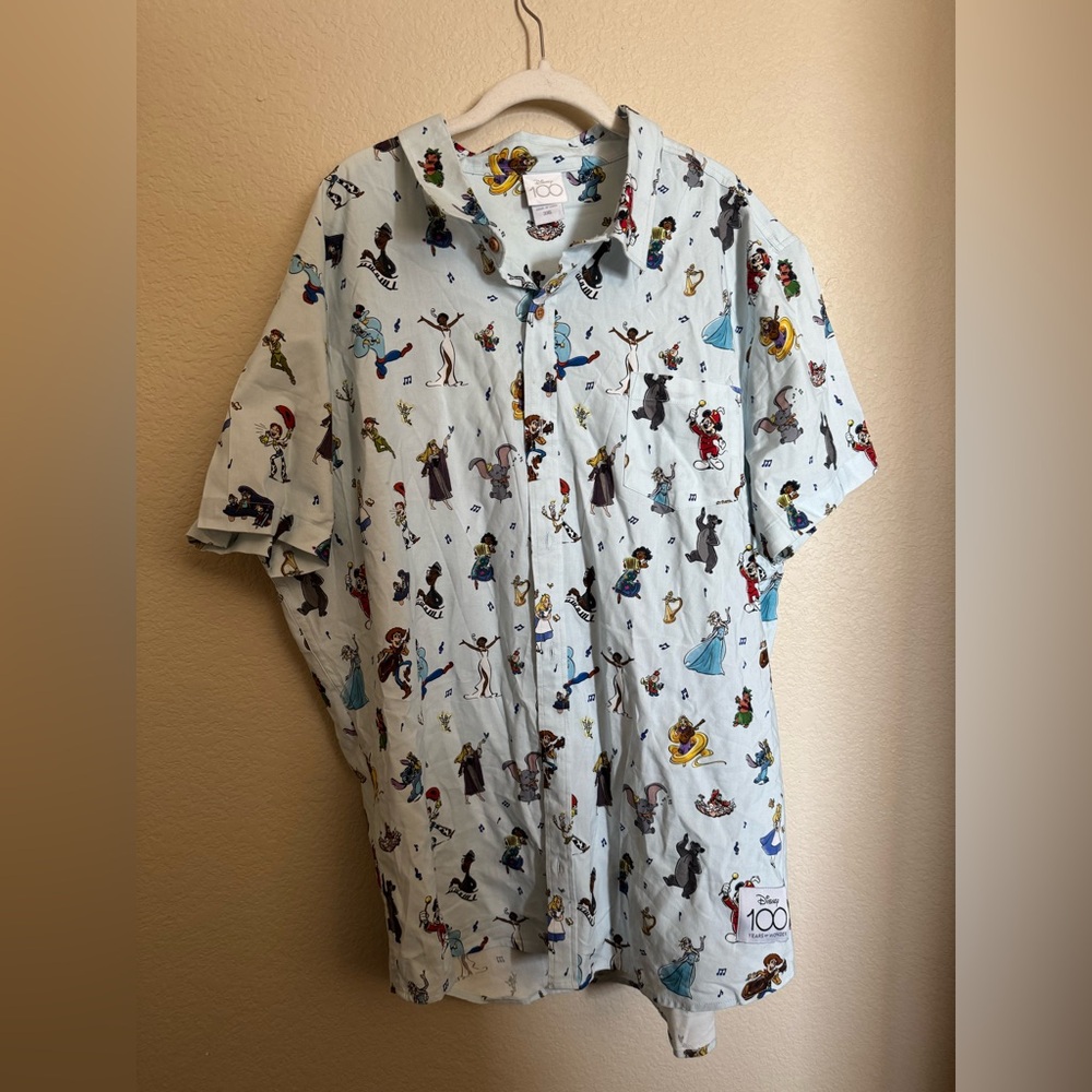 Disney 100 Years Button Up Shirt long sleeve Sz XL All Over Print Disney Hawaii